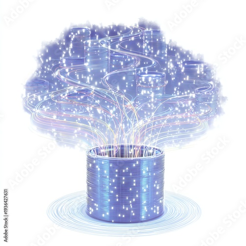 Abstract representation of data flow and digital connectivity against a white background.