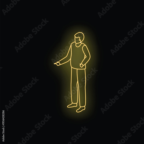 Neon style image of a businessman pointing aside while explaining something