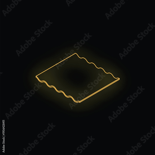 Golden neon style icon representing a portion of lasagna pasta, ideal for italian food concepts