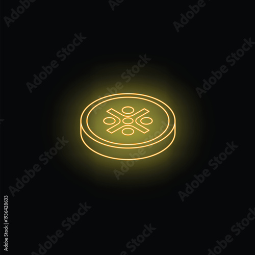 Cryptocurrency coin with a glowing neon effect on a dark background