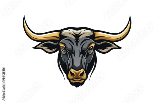Long horn cow head vector illustration isolated on white background