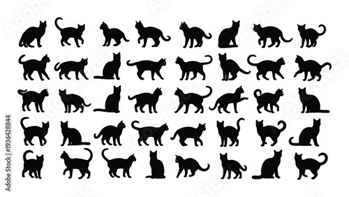 Collection of black cat silhouettes in various poses
