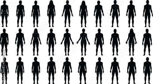 Set of professional business man silhouettes in formal suits, standing poses of male executives for corporate branding, office concepts, and business.