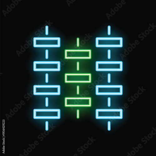 Glowing neon line spine icon isolated on black background. Vector illustration
