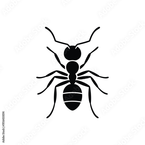 Simple black silhouette of an ant with visible segmented body