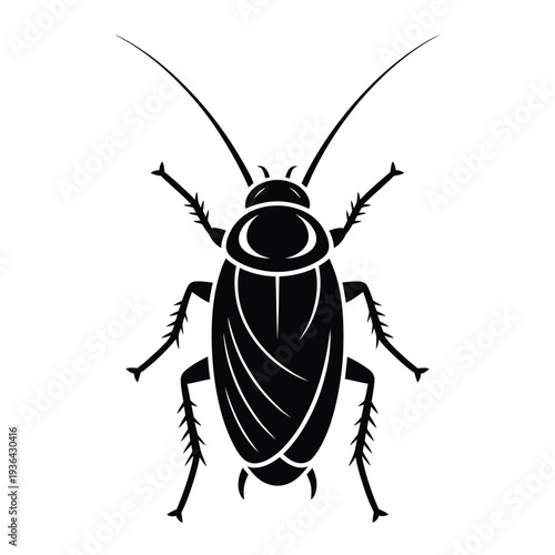 Black silhouette of a cockroach a common household pest insect