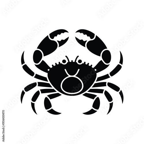 A striking black silhouette of a crab with detailed features