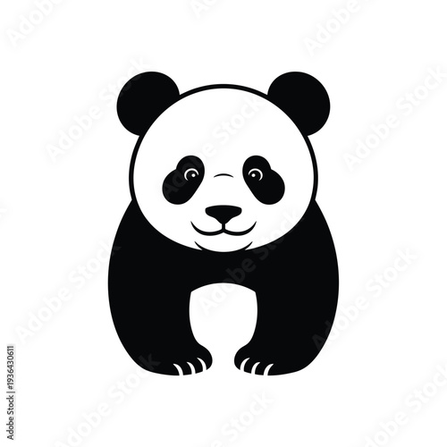 Simple black and white illustration of a cute seated panda bear