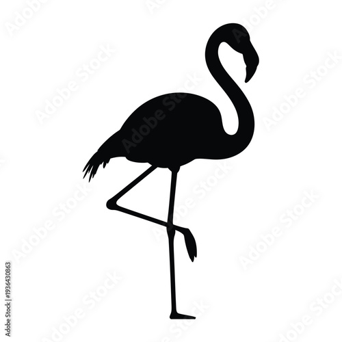 A striking silhouette of a flamingo standing gracefully on one leg