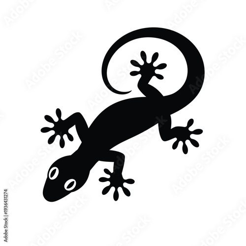 Simple black silhouette of a lizard clinging to a surface