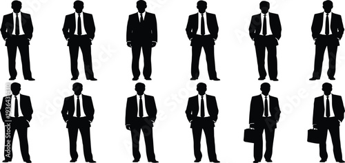 Set of professional business people silhouettes, standing and walking men and women in formal suits for corporate identity, office projects.