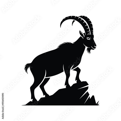 Silhouette of an ibex standing on rocky terrain a striking black design