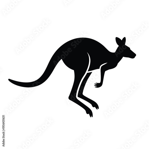 A black silhouette of a kangaroo in a dynamic leaping pose