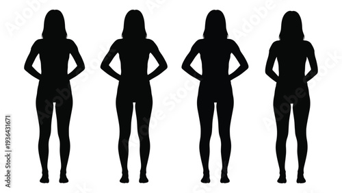 Four silhouetted women stand in a row facing forward with hands on hips