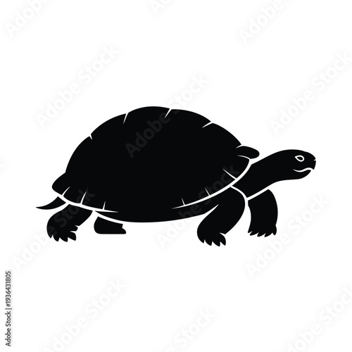 Simple black silhouette of a turtle walking on a white background