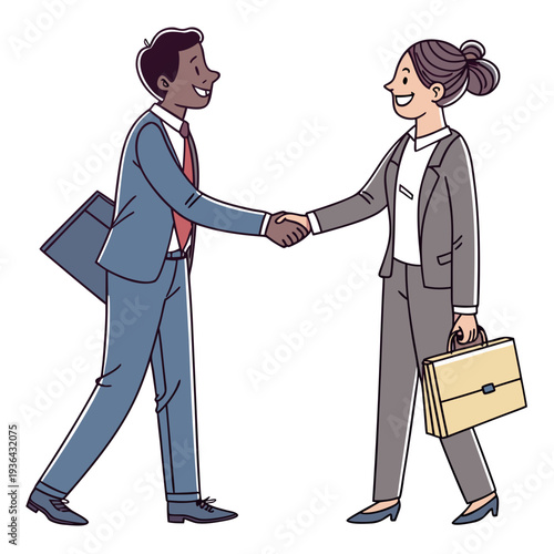A man and woman in business attire shaking hands
