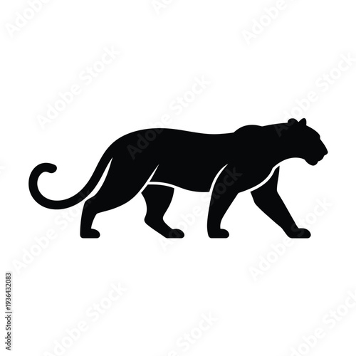 A striking black silhouette of a majestic tiger walking forward