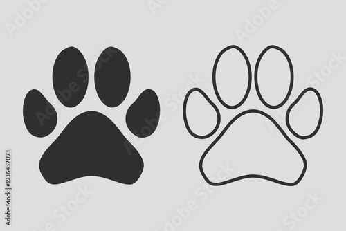 Realistic paw silhouette illustration. paw print icons in different style, cute animal track