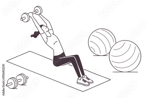 A person exercising with dumbbells on a mat
