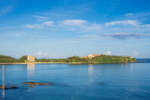View on Busena cape from Koki beach on Okinawa island in Japan
