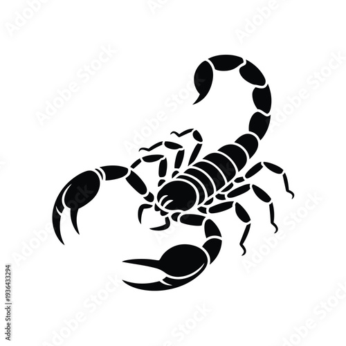 A striking black silhouette of a scorpion with a curved tail