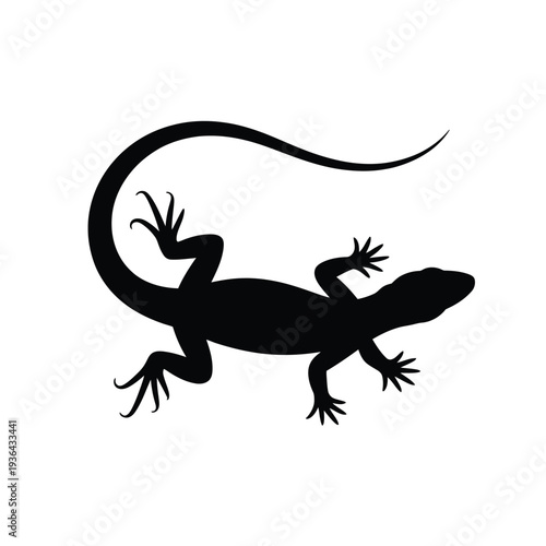 Simple black silhouette of a lizard in a dynamic curved pose