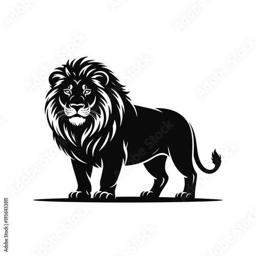 Majestic lion illustration in black and white showcasing regal power