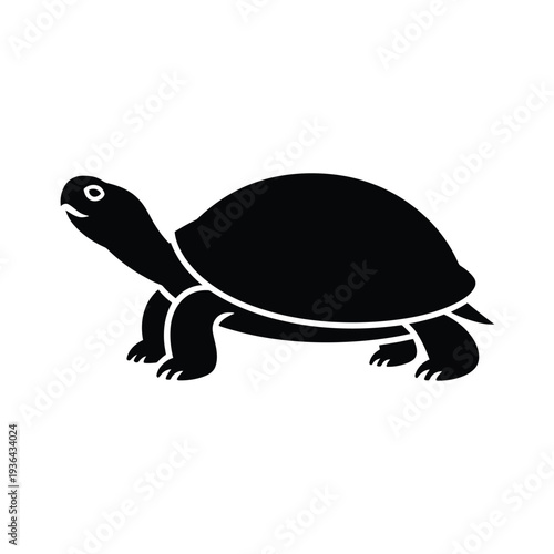 Simple black silhouette of a turtle viewed from the side