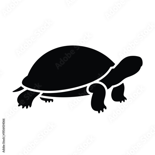 Simple black silhouette of a turtle walking on a white background