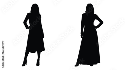 Two identical silhouettes of a woman standing with hands on hips against white