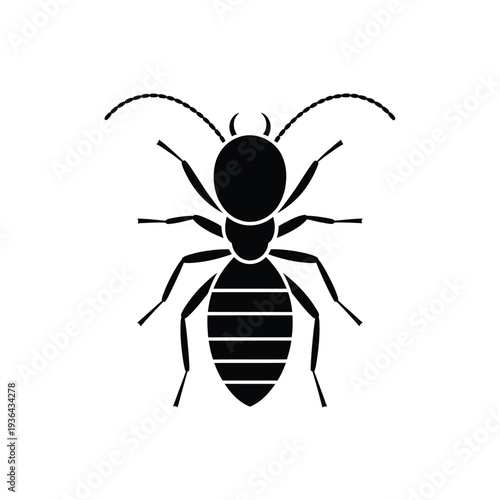Simple black silhouette of an ant with visible segmented body