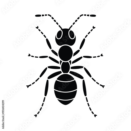 Simple black silhouette of an ant with clearly defined body segments