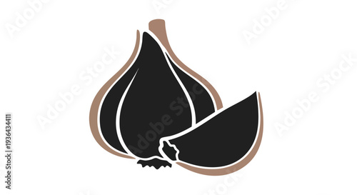 Black Garlic Clove and Bulb Vector Icon