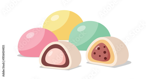 Colorful Mochi Japanese Rice Cake Dessert Vector Illustration
