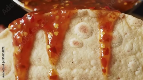 Wallpaper Mural Spicy sauce pouring onto tortilla. Torontodigital.ca