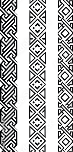 Intricate labyrinth border patterns with woven geometric paths and angular diamond shapes for labyrinthine puzzles and maze like decorations.
