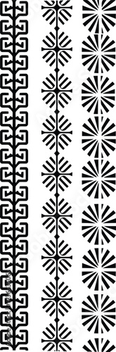 Tribal sunburst border collection featuring abstract radial rays and greek key inspired motifs for modern ethnic branding and logo design also.