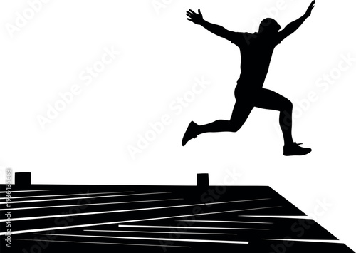 Athletic sports silhouette of a person jumping over hurdles