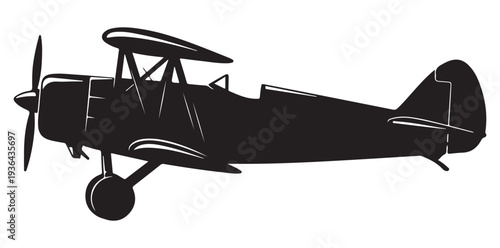 biplane,side,propeller silhouette flat design for pilot logbook icon vector graphic for aviation journal