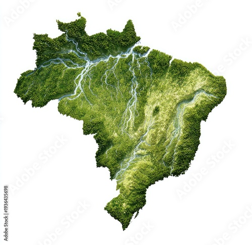 Topographic map of a South American country, rendered with lush greens and watercourses