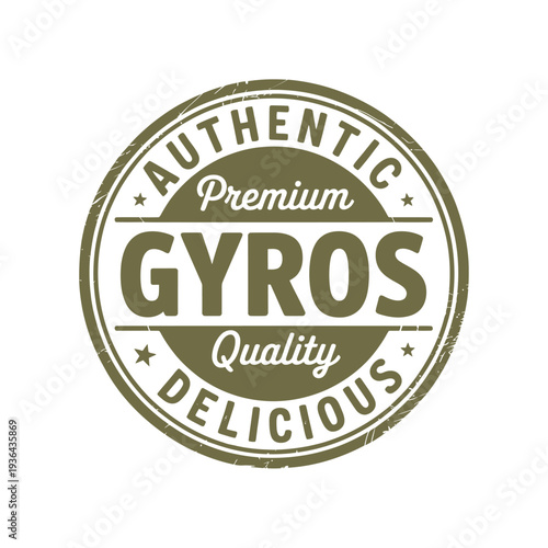 A vintage style circular badge advertising authentic and delicious premium gyros