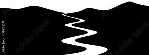 River Flowing Through Hills Silhouette Nature Landscape