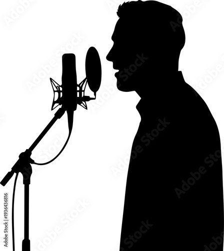 Man Speaking into Microphone Silhouette Recording Studio