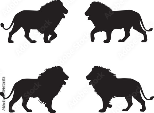 Four majestic lions depicted in silhouette form against a plain background