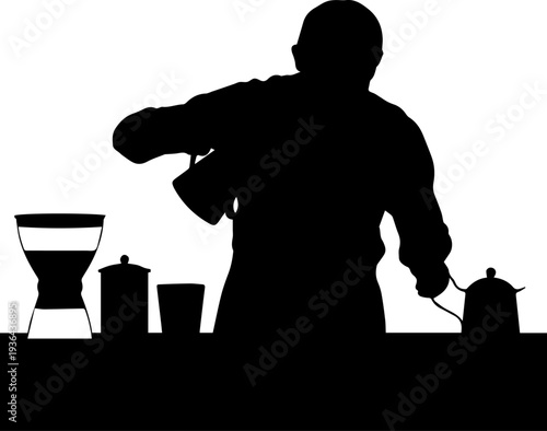 Barista Silhouette Preparing Coffee