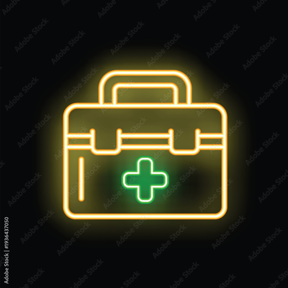Fototapeta premium Glowing neon line first aid kit icon isolated on black background. 4k ultra hd video motion graphic animation
