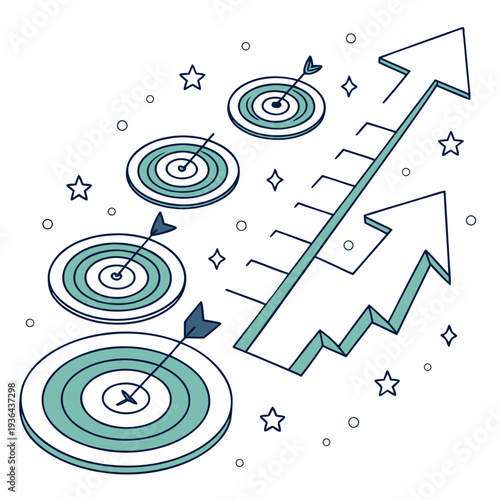 A green and white graph with arrows and targets