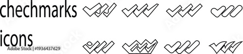 Checkmark icon set. Checked checkbox sign. Approved symbol. Perfect for task management, Quality sign icon. Checklist symbols. Approval tasks, to do lists, forms, and productivity related projects