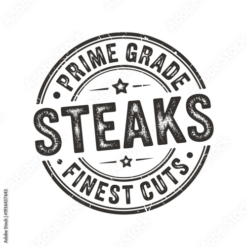 Vintage style circular badge displaying prime grade steaks and finest cuts