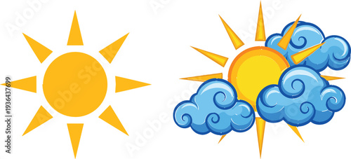 Sun and Cloud Weather Icon Illustration Set